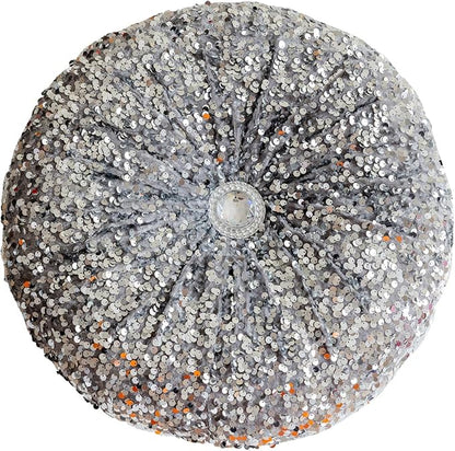 Round Throw Pillow, 13.7" Soft Glitter Sequin Pleated Pumpkin Decorative Round Pillow Circle Floor Pillow Cushions for Sofa Bed Chair Living Room Floor Home Decoration, Silver