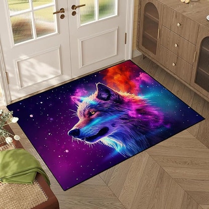 Galaxy Wolf Rug 3D Fierce Wolves Area Rugs for Bedroom Living Room Playroom Gameroom Boys Kids Colorful Glitter Throw Rugs Floor Mat Carpet 47 in X 31 in