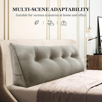 Wedge Headboard Pillow Dorm Room Reading Pillow Back Support for Sitting Up in Bed Bolster Lumbar Cushion Body Positioning Bedrest Velvet 54in Light Tan Full