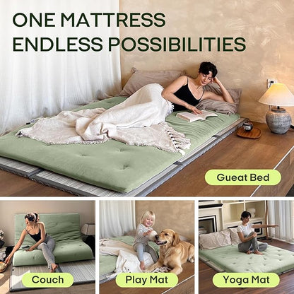 ZonLi Japanese Floor Futon Mattress Queen Size 80"x 60", 100% Cotton Cover 2.5'' Thicken Tatami Mattress, Foldable Sleeping Pad, Portable Dormitory Tatami Mat, Roll Up Floor Lounger Bed for Adult