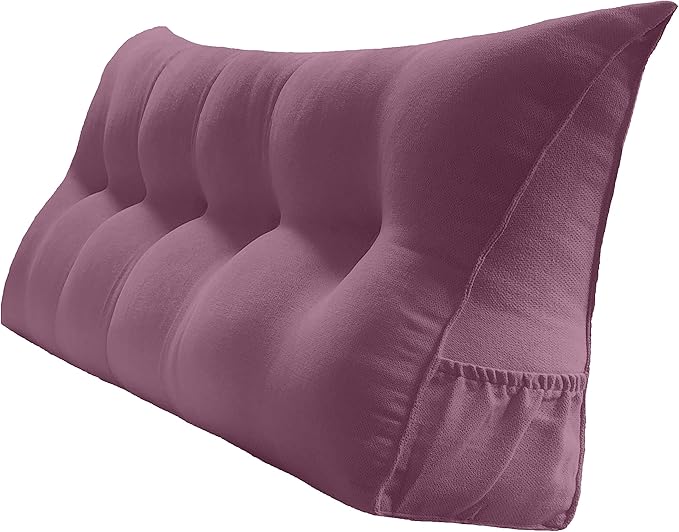 Triangular Reading Bed Rest Pillow Large Bolster Cushion Headboard Backrest Wedge Pillow with Removable Cover and Two Large Side Pockets (Purple, California King: 71 x 8 x 20 inches)