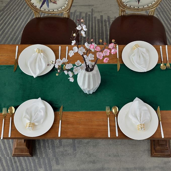 BALCONY & FALCON Velvet Table Runner 14"x95" Emerald Green Luxury Machine Washable Farmhouse Vintage Runner for Table Dining, Party, Wedding, Birthday, Easter, Thanksgiving & Christmas & Home Décor