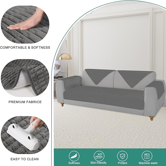 Foxdecor Couch Cover Sofa Covers Washable, Dog Bed Cover Couch Covers for 3 Cushion Couch Sofa Pet Friendly, Dog Couch Cover Furniture Covers for Pets.(Dark Grey 32x94 inch)