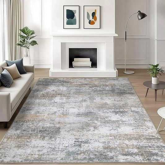 WILLSUN Washable Area Rugs, 5x7 Non-Slip Boho Large Area Rugs for Living Room, Bedroom, Machine Washable Vintage Rug, Indoor Floral Print Carpet for Home Decor, Kid & Pet Friendly Mat