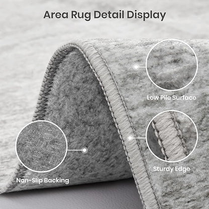 Valenrug Washable Rugs 2x8 - Stain Resistant 2x8 Area Rugs for Living Room, Non Slip Backing Large Area Rugs for Bedroom, Folable Machine Washable Area Rug (2'x8', Grey)