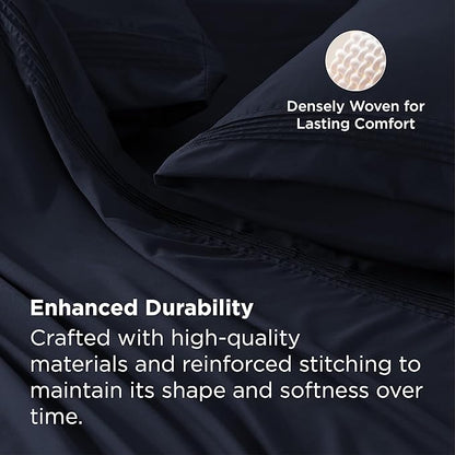 Bedsure Deep Pocket Queen Sheets Set - Fits Mattresses Up to 21 Inches Thick - 4 Piece GentleSoft Bed Sheets, Moisture Wicking, Soft & Cooling Bedsheet & Pillowcases, Easy & Secure Fit, Navy