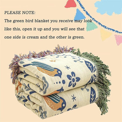 MSGKV Boho Throw Blanket 100% Cotton Green Blanket 90''x 98'' Double Sided Knit Blankets with Tassels Reversible Warm Soft Blanket Throw Blankets for Bed Sofa Living Room