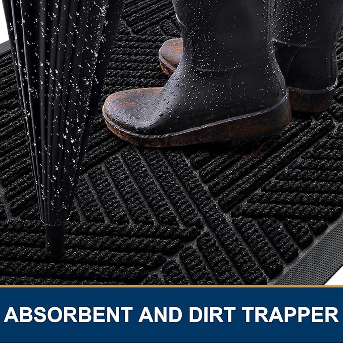 Smiry Front Door Mat Outside Entrance, Heavy Duty Sturdy Natural Rubber Doormat, Trap Dirt and Moisture, Easy Clean Low Profile Mats for Indoor Outdoor Entry, Irregular Triangle (36x24, Black)