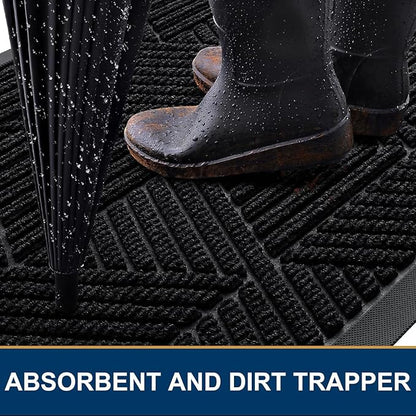 Smiry Front Door Mat Outside Entrance, Heavy Duty Sturdy Natural Rubber Doormat, Trap Dirt and Moisture, Easy Clean Low Profile Mats for Indoor Outdoor Entry, Irregular Triangle (47x30, Black)