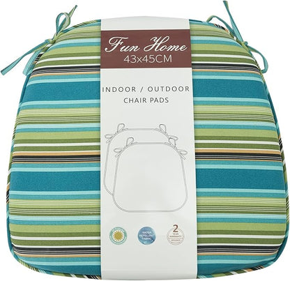 Outdoor Chair Cushions Set of 2,Patio Seat Cushion 17"x16"x2",U-Shaped Dining Chair Cushion 17 by 16 Inch,Water Resistant,Fade-Resistant Chair Pads for Kitchen Garden Furniture(Green Stripe)