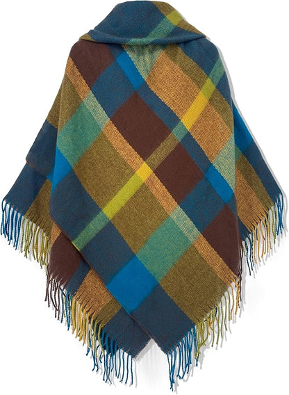 Moss Rose Women's Travel Plaid Shawl Wrap Open Front Poncho Cape for Fall Winter