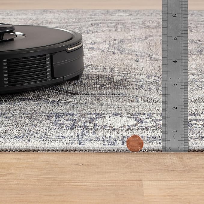 Bloom Rugs Washable Non-Slip 7 ft Runner - Blue/Steel Gray/Beige Traditional Medallion Runner for Entryway, Hallway, Bathroom, and Kitchen - Exact Size: 2.5' x 7'