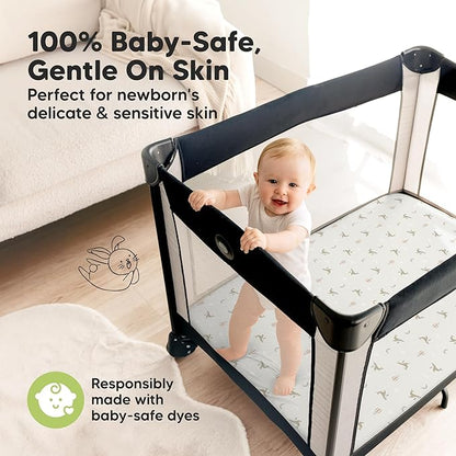 Pack and Play Sheets Fitted - 2-Pack Mini Crib Sheets for Pack N Play Mattress 38x26, Soft & Cozy, Neutral Toddler Playard Bedding, Snug Fitted Mini Baby Crib Mattress Cover Boy, Girl (Marine Muse)