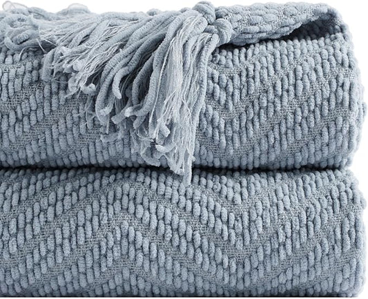 BATTILO HOME Bluish Grey Chenille Throw Blanket for Couch, Knit Throw Blanket,Super Soft Warm Home Decor Throw Blanket with Tassels for Bed,Sofa and Living Room,50" x 60"