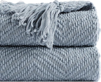 BATTILO HOME Bluish Grey Chenille Throw Blanket for Couch, Knit Throw Blanket,Super Soft Warm Home Decor Throw Blanket with Tassels for Bed,Sofa and Living Room,60" x 80"