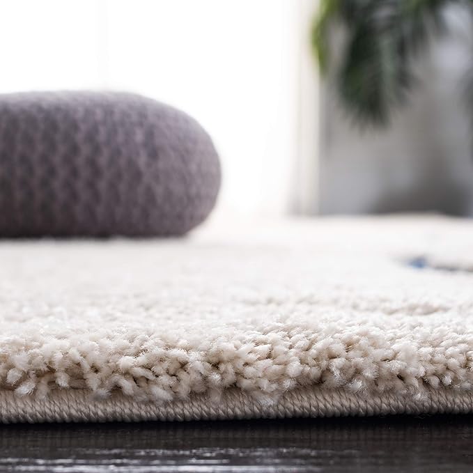 SAFAVIEH Florida Shag Collection Accent Rug - 2'3" x 4', Cream & Blue, Non-Shedding & Easy Care, 1.2-inch Thick Ideal for High Traffic Areas in Entryway, Living Room, Bedroom (SG471-1165)