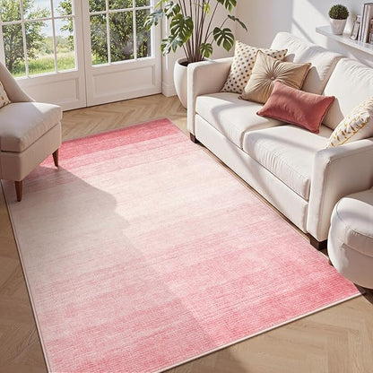 Wonnitar Washable Light Pink Rug, 5x7 Modern Ombre Rugs for Living Room, Non-Slip Abstract Area Rug for Bedroom Girls, Non-Shedding Soft Large Throw Carpet for Bathroom (Pink, 5'x7')