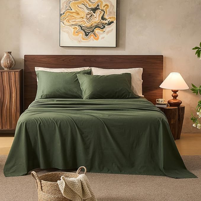 100% Linen Sheets Queen Size,Breathable & Durable 4-Piece Bed Flax Sheet Set,Soft All-Season Bedding for Hot Sleepers 16" Deep Pocket Oeko-TEX Certified,（Queen, Forest Green）