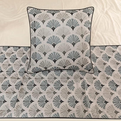 The HomeCentric King Queen Twin Blue & Grey Designer Queen 74"x18" Bed Runner Without Pillow Cover, Floral Embroidery Bed Scarf on Cotton Fabric - Flourish Bloom