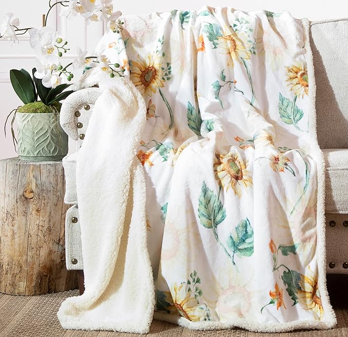 CARSTENS, INC. Ultra Premium Super Soft Plush Sherpa Fleece Oversized Throw Blanket 54" x 68", Sunflower