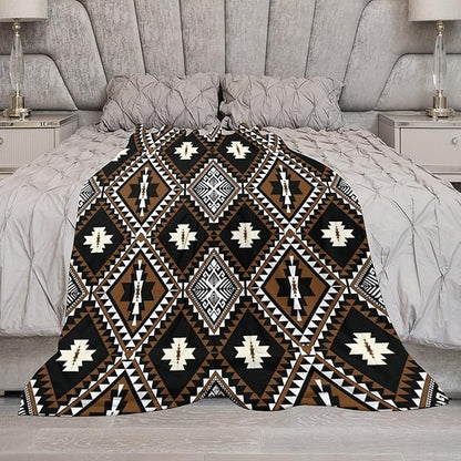 Rustic Western Throw Blanket, Southwestern Bohemian Ethnic Style Native Aztec Pattern Flannel Blanket for Sofa Bed, All Seasons 50"x60"