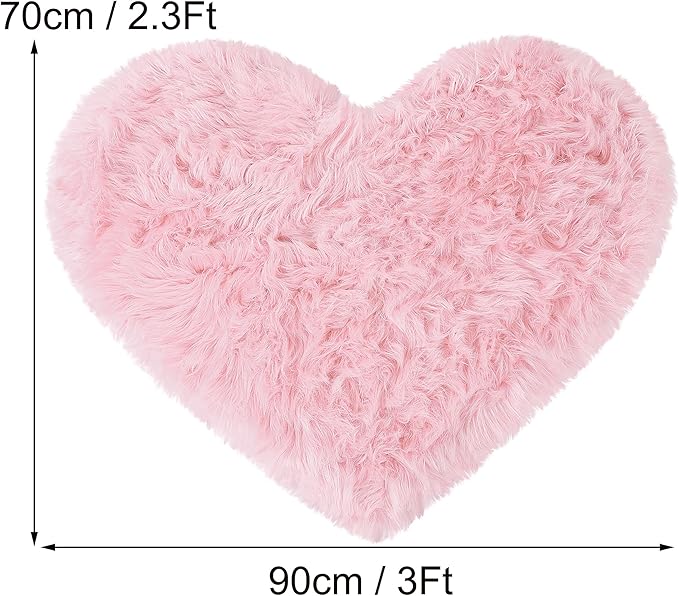 uxcell Heart Shaped Rugs for Bedroom,Small Aesthetic Carpet Girls,Cute Shaggy Floor Mirror Mat,Pastel Furry Throw Rug 2.3ftx3ft, Light Pink