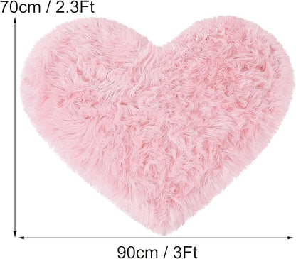 uxcell Heart Shaped Rugs for Bedroom,Small Aesthetic Carpet Girls,Cute Shaggy Floor Mirror Mat,Pastel Furry Throw Rug 2.3ftx3ft, Light Pink