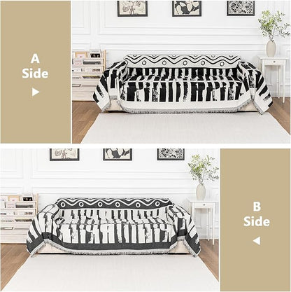 MEETSKY Boho Couch Cover Sofa Covers for Dogs, Couch Cover for Sectional Sofa, Soft Chenille Sofa Slipcover Couch Protector for Pets Protector Furniture Covers, 71" x 118", Black