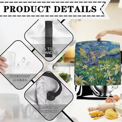 Cartoon Dragon Starry Night Stand Mixer Cover Dust Protector Cover Compatible with 5-8 Quart Kitchen Aid Mixer Kitchen Decor Appliance Covers with 2 Pockets