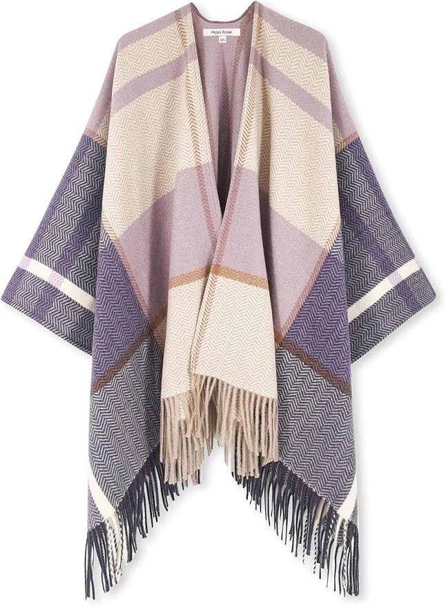Moss Rose Women's Travel Plaid Shawl Wrap Open Front Poncho Cape for Fall Winter
