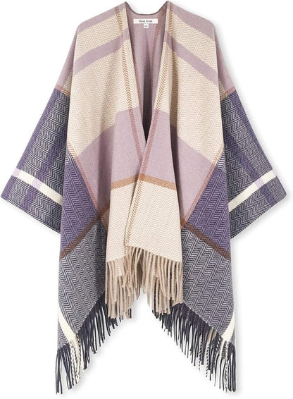Moss Rose Women's Travel Plaid Shawl Wrap Open Front Poncho Cape for Fall Winter