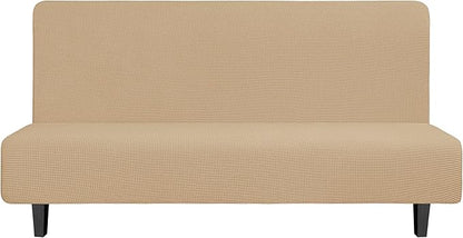 Easy-Going Stretch Futon Slipcover Armless Futon Bed Cover Furniture Protector Without Armrests with Elastic Bottom for Kids, Soft Jacquard Fabric Small Checks (Large, Sand)