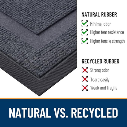OLANLY Front Door Mat Indoor Outdoor Entrance, Waterproof All-Season, All-Weather Doormat, Sturdy Natural Rubber, Fade Resistant, Low Profile, Easy Clean Patio Porch Entryway Mat, 71x23, Light Grey