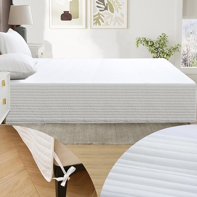 Queen Bed Skirt-Box Spring Cover with 16 Inch Tailored Drop,Wrinkle and Fade Resistant Hotel Wrap Around Bed Skirts,Bed Frame Cover (Horizontal Stripe White, Queen-16 Drop)