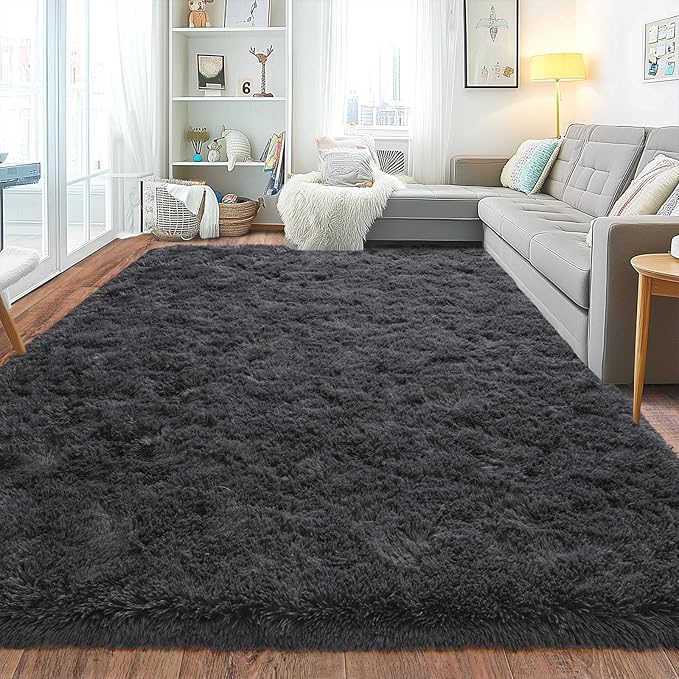 Extra Large Plush Rug High Pile Fluffy Rug for Living Room, Big Plush Non-Skid Shag Carpet, Soft Shaggy Rugs for Bedroom Indoor Modern Home Decor Charcoal 9x12ft