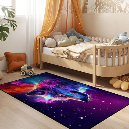 Galaxy Wolf Rug 3D Fierce Wolves Area Rugs for Kids Bedroom Living Room Playroom Gameroom Boys 59 in x 39 in