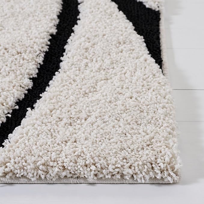 SAFAVIEH Florida Shag Collection Accent Rug - 3' Square, Ivory & Black, Non-Shedding & Easy Care, 1.2-inch Thick, Ideal for Living Room, Foyer, Bedroom (SG471-1290-3SQ)