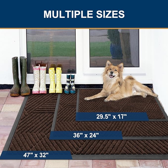 Smiry Front Door Mat Outside Entrance, Heavy Duty Sturdy Natural Rubber Doormat, Trap Dirt and Moisture, Easy Clean Low Profile Mats for Indoor Outdoor Entry, Irregular Triangle (59x35, Dark Brown)