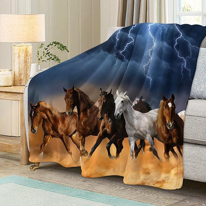 Lightning & Horse Throw Blanket for Couch, Super Soft Fuzzy Throws Warm Comfortable Plush Fleece Blanket, Fashion Decorative Flannel Fleece Blanket for All Season(50 x 60 in, Lightning & Horse)