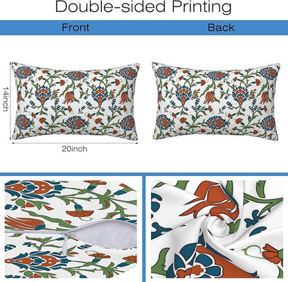 Throw Pillow Cover Case Vintage Floral Pillow Covers 20x12 Inch Set of 2,Soft Decorative Throw Pillow Case for Living Room Bedroom Sofa Couch Cushion Covers