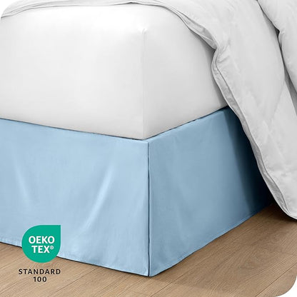 Bare Home Kids Twin Bed Skirt - 15-Inch Tailored Drop Easy Fit - Bed Skirt for Beds - Center & Corner Pleats (Twin, Light Blue)