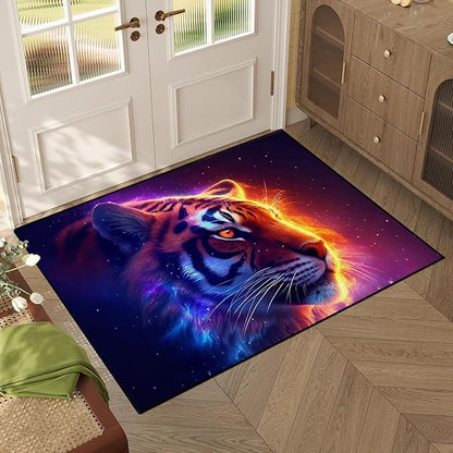 Galaxy Tiger Rug 3D Fierce Tigers Area Rugs for Bedroom Living Room Playroom Gameroom Boys Kids Fire Glitter Carpet Throw Rugs Floor Mat 47 in X 31 in