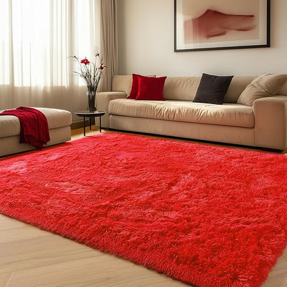 ONASAR Red Rugs for Living Room Bedroom, 5x8 Washable Fluffy Bedside Area Rug, Soft Plush Shaggy Indoor Floor Carpet for Nursery Kids Girls Boys Teen Dorm Home Office Decor Aesthetic