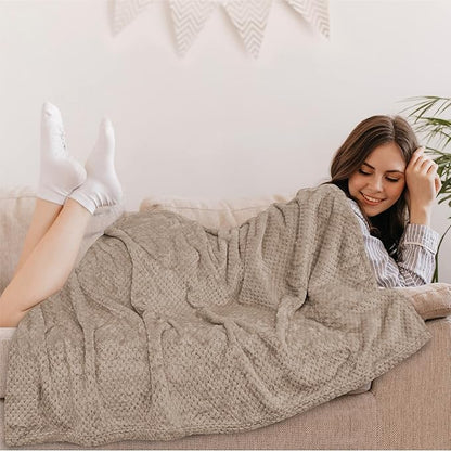 PAVILIA Tan Taupe Throw Blanket for Couch, Twin Bed, Soft Fleece Throws for Sofa Chair, Fuzzy Waffle Textured Blanket, Cozy Warm Lightweight All Season Blanket Throw, 60x80