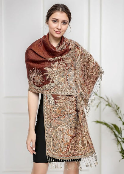 Achillea Big Paisley Pashmina Shawl Wrap for Women – Elegant Scarf for Weddings, Evening Dresses, Festivals & Daily Wear