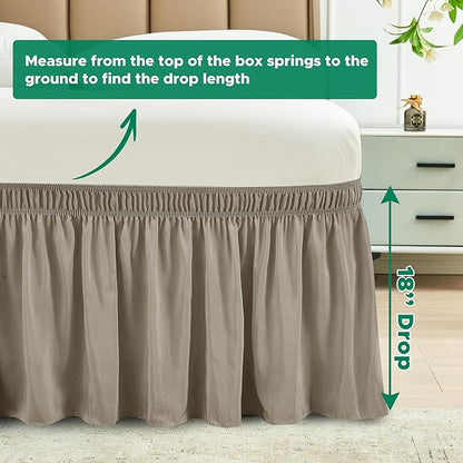 Biscaynebay Wrap Around Bed Skirts for King & Cal King Beds 18" Drop, Taupe Adjustable Elastic Dust Ruffles Easy Fit Wrinkle Resistant Silky Luxurious Fabric Machine Washable