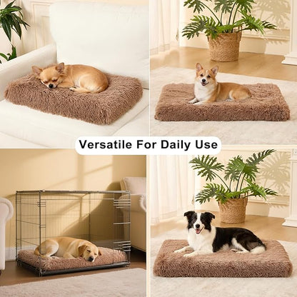 Fluffy Orthopedic Dog Beds for Small Dogs with Washable Removable Cover Dog Crate Bed Egg Crate Foam Support Plush Pet Pad Mat with Anti-Slip Bottom (30 * 20,Khaki)