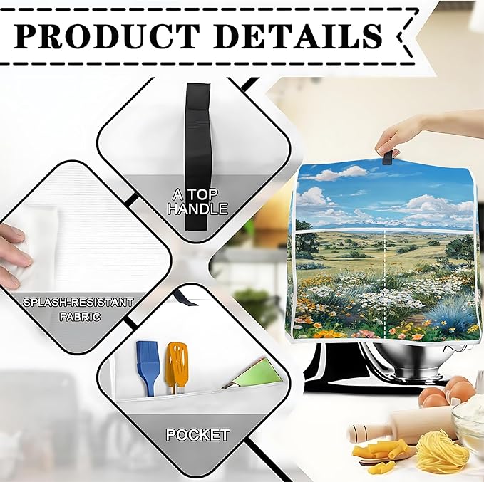 Mixer Dust Cover for 8.5-9.5 Qt Stand Mixer, Cloth Cover with 2 Storage Pockets for Stand Mixer Protective Covers Large for 8.5-9.5 Quart Mixer