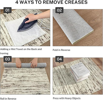 Modern Abstract Small Area Rug Indoor 3x5 Washable Rug Non-Slip Soft Entryway Rug Beige Kitchen Mats Thin Print Faux Wool Floor Carpet Throw Rugs for Entrance Bedroom Office Home Decor