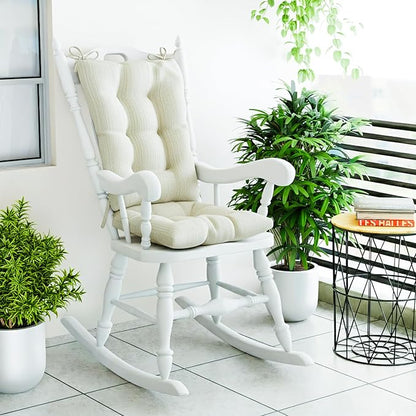 Klear Vu Omega Non-Slip Rocking Chair Cushion, Assembled in USA, Thick Tufted Design, Includes Seat Pad & Back Pillow with Ties, 17x17 Inches, 2-Piece Set, Solid Ivory